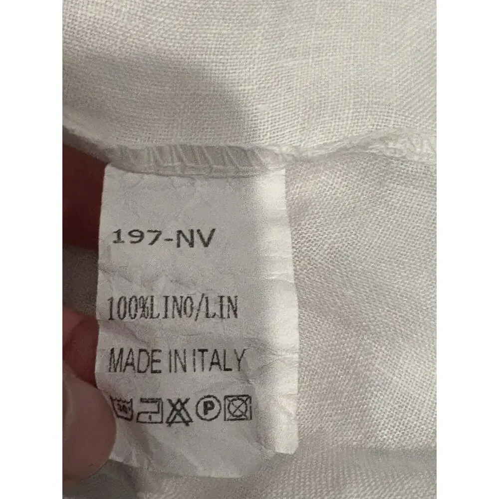Meo Meli 100% Linen Shirt Dress Button Front Lagenlook White ONE SIZE Italy Made - Picture 7 of 8